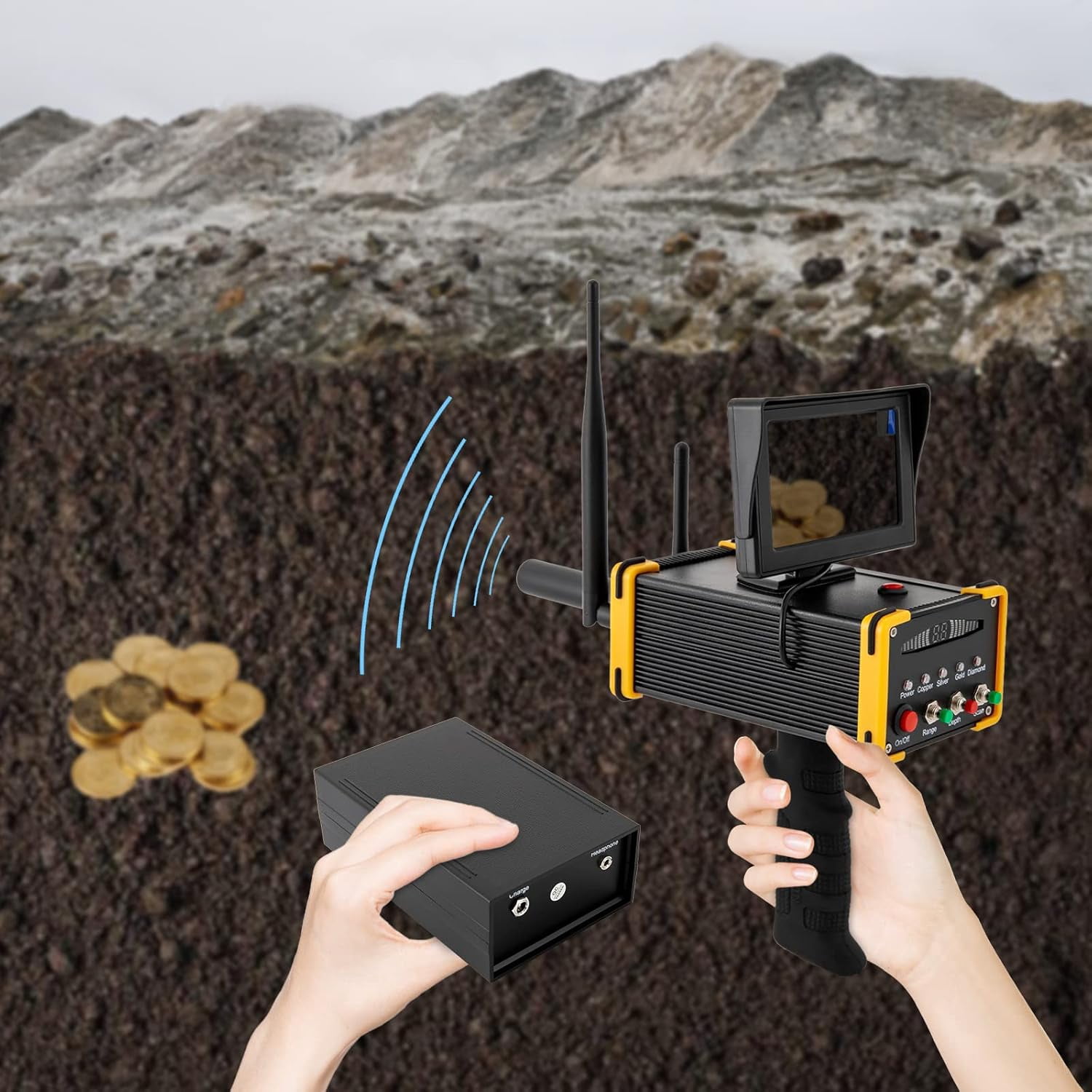 Gold Detector Detecting Machine, Metal Detector for Adults Professional Higher Accuracy Gold Silver Detectors Kit w/LCD Display, Underground Metal Finder, Automatic Rotation Search, 3248ft Range