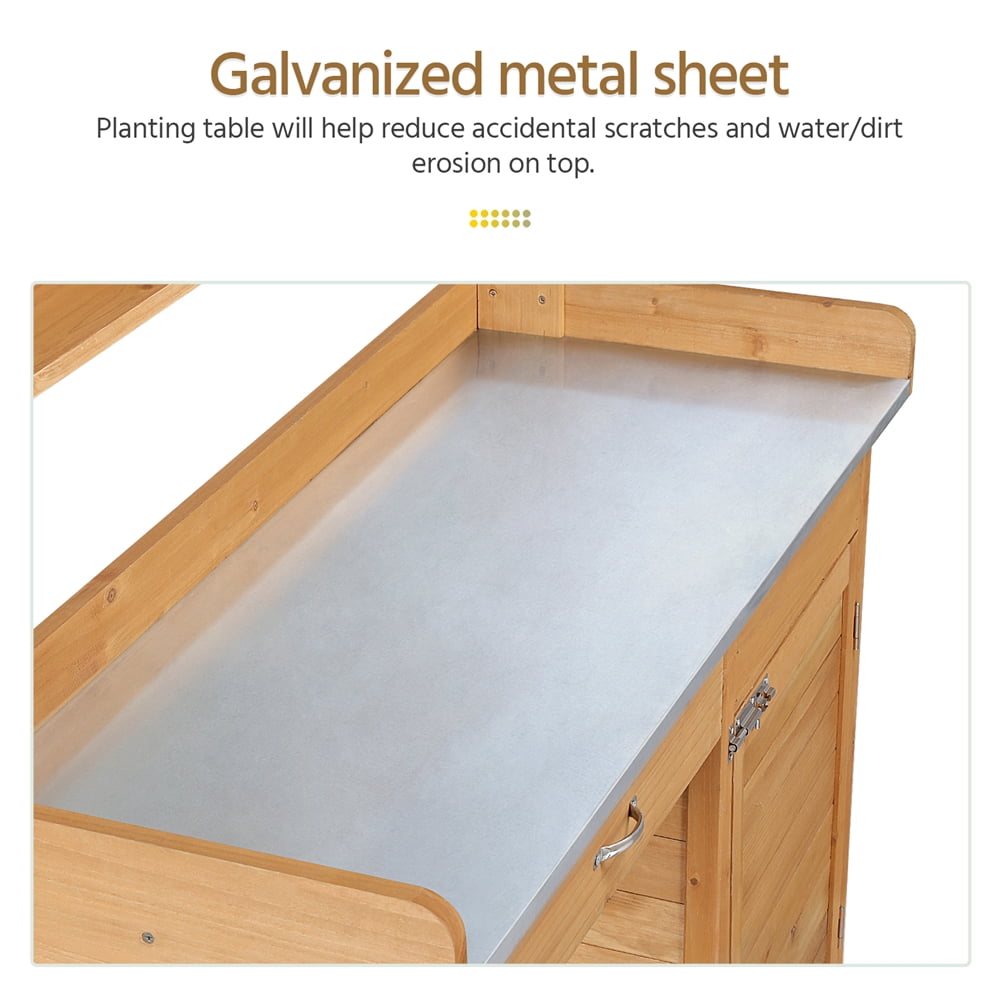 Renwick Outdoor Garden Potting Bench with Cabinet & Open Shelf, Wood