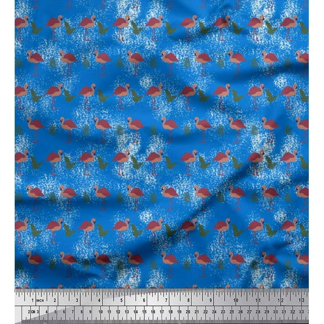 Soimoi Velvet Fabric Check,Tropical Leaves & Flamingo Bird Print Fabric by The Yard 58 Inch Wide