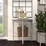 DecMode Half-Round Shape, Solid Pine Wood, Classic and Traditional Console Table, 32W x 12L x 32H, Light Brown with Whitewash/Neutral Finish