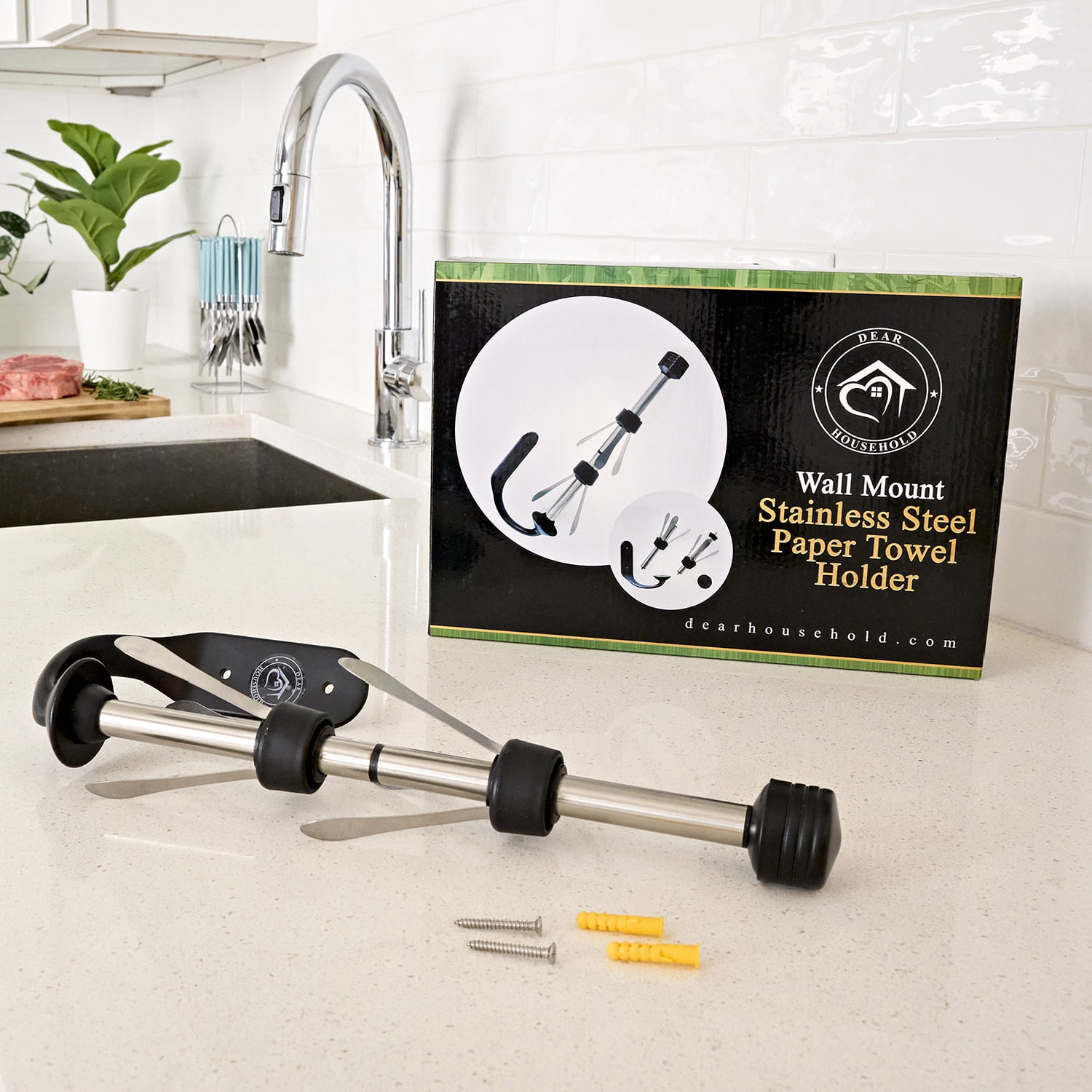 Stainless Steel Wall Mount Paper Towel Holder - One Handed Tear Wall Mounted & Under Counter Paper Towel Holder Dispenser - Easy to Install Horizontally or Vertically - Hardware Included – 11 Inches