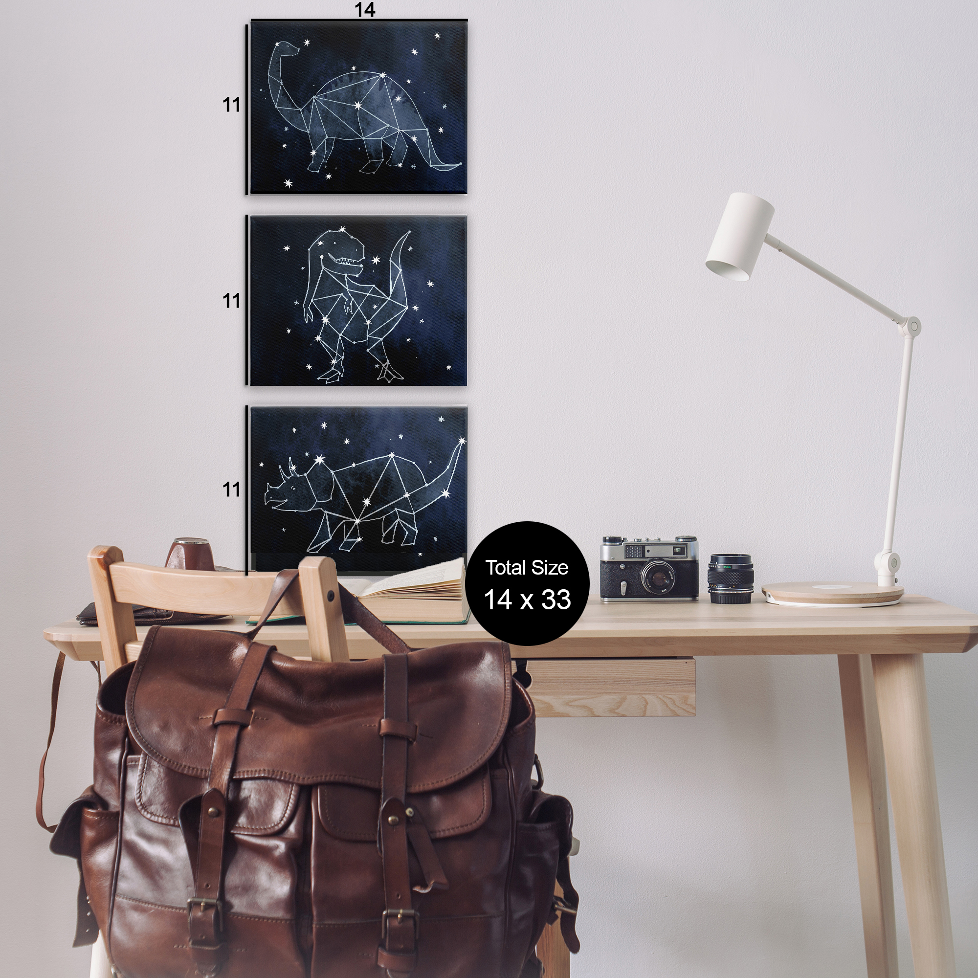 Stupell Industries Night Sky Dinosaur Constellations Animals & Insects Painting Gallery Wrapped Canvas Art Print Wall Art, 14 x 11, Set of 3