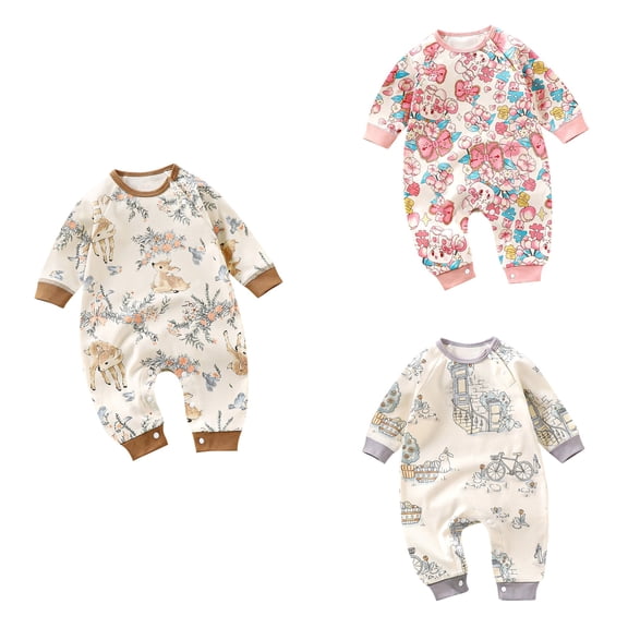 SROBPTY Newborn Boys Girls Print Long Sleeve Romper for 0-18 Months Pink, 9 Months