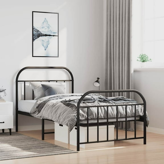 vidaXL 12" Black Twin Metal Bed Frame with Headboard & Footboard No Mattress