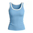 thumbnail image 7 of Racerback Tank Tops with Built in Bra for Women U Neck Ribbed Basics Fitted Long Bra Tanks Light Blue L, 7 of 7
