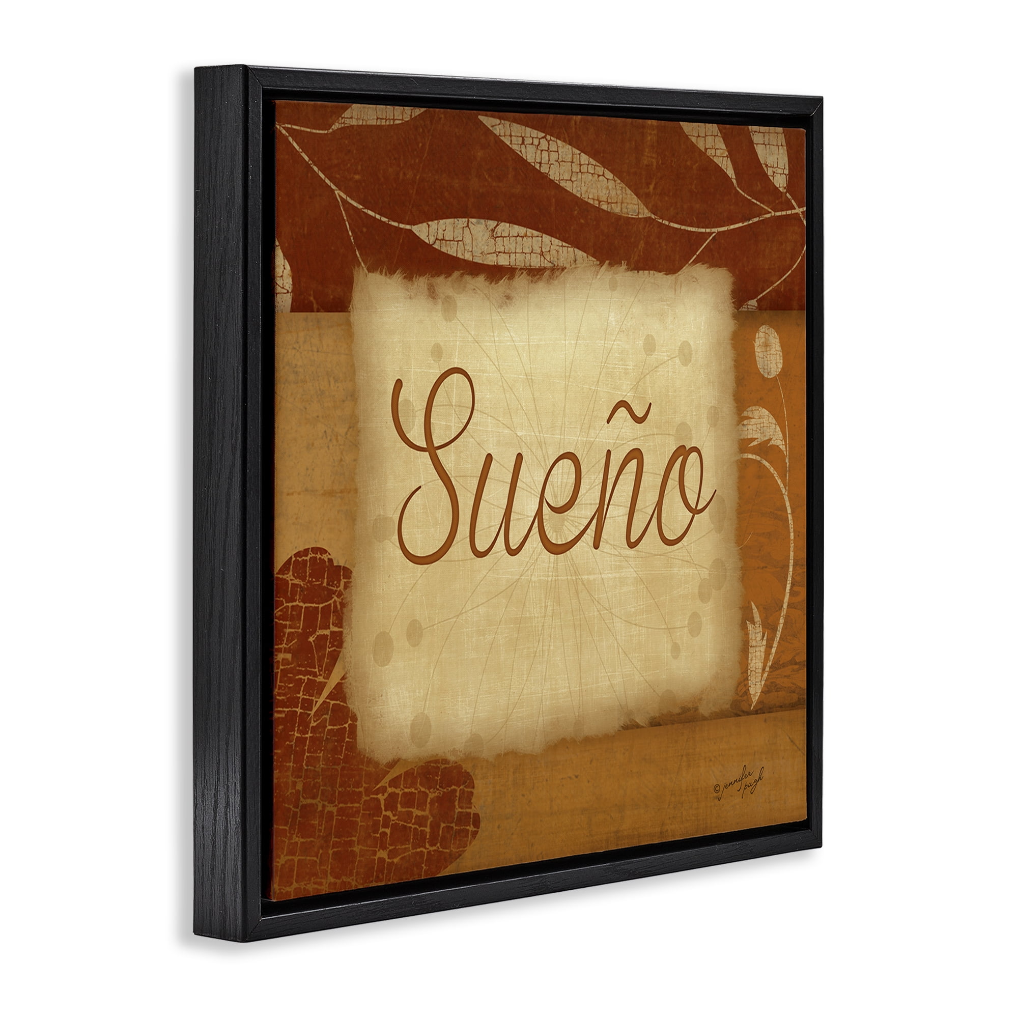 Stupell Industries Sueño con Flores Tradicionales Typography and Symbols Painting Black Floater Framed Art Print Wall Art, 18 x 18