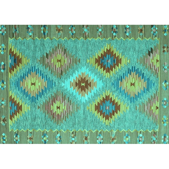 Ahgly Company Machine Washable Indoor Rectangle Southwestern Turquoise Blue Country Area Rugs, 8' x 12'