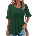 thumbnail image 2 of Camisas de Cuello de Tripulación de Manga Corta para las Mujeres Plisado Mangas de Ruffle, Cuello Redondo Casual Primavera Y Blusa de Verano, 2 of 7