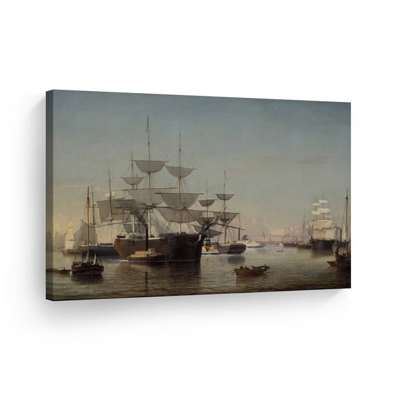 Smile Art Design New York Harbor 1855, Fitz Henry Lane Classic Art Canvas Print Famous Fine Art Oil Painting Reproduction Canvas Wall Art Home Decor Ready to Hang Made in the USA 8x12