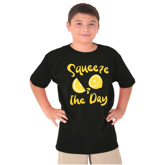 Funny Squeeze the Day Lemon Pun Crewneck T Shirts Boy Girl Teen Brisco Brands S