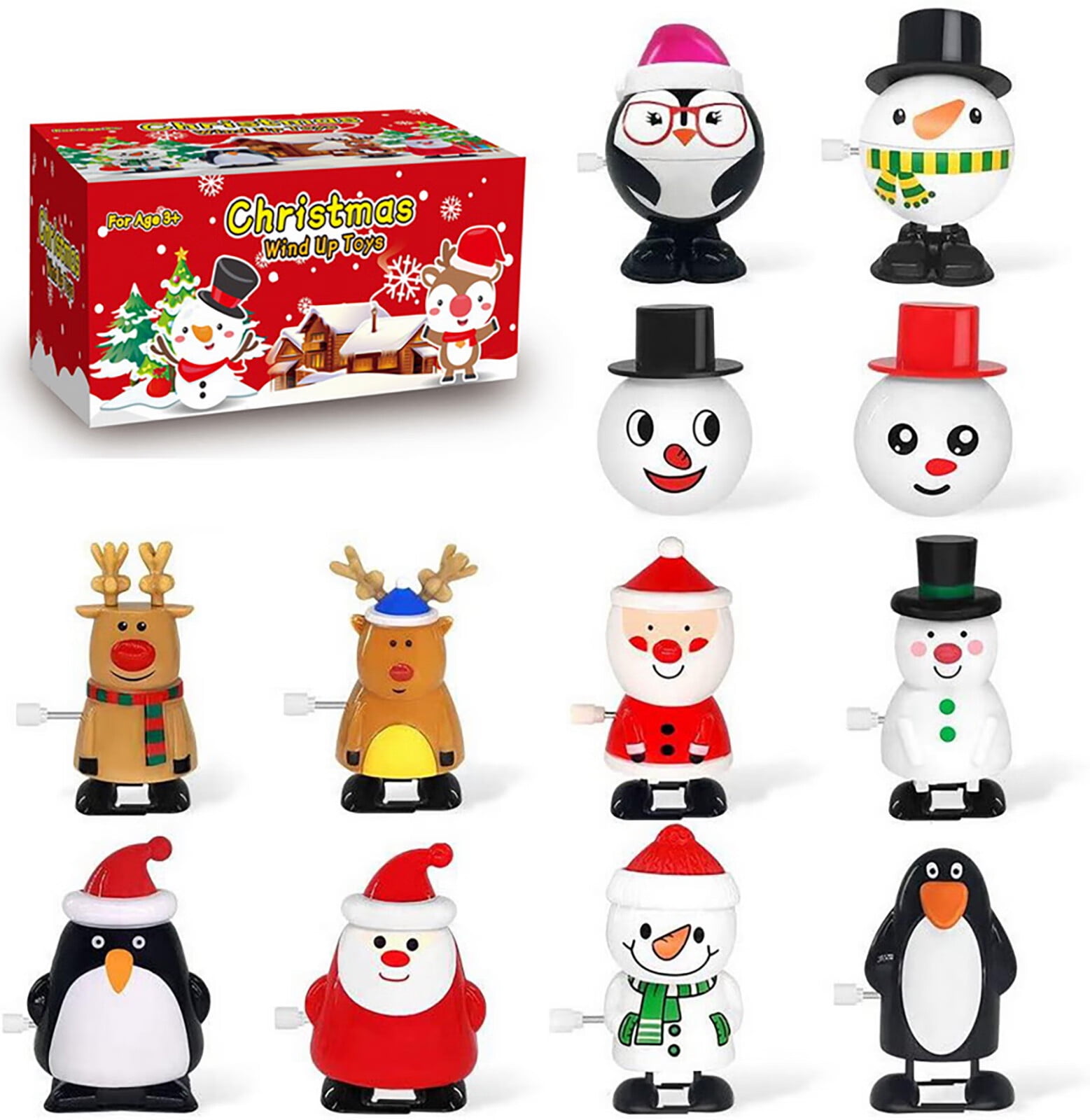 12 Pack Christmas Wind Up Toys Assortment For Christmas Party Favors Bag Filler (Christmas