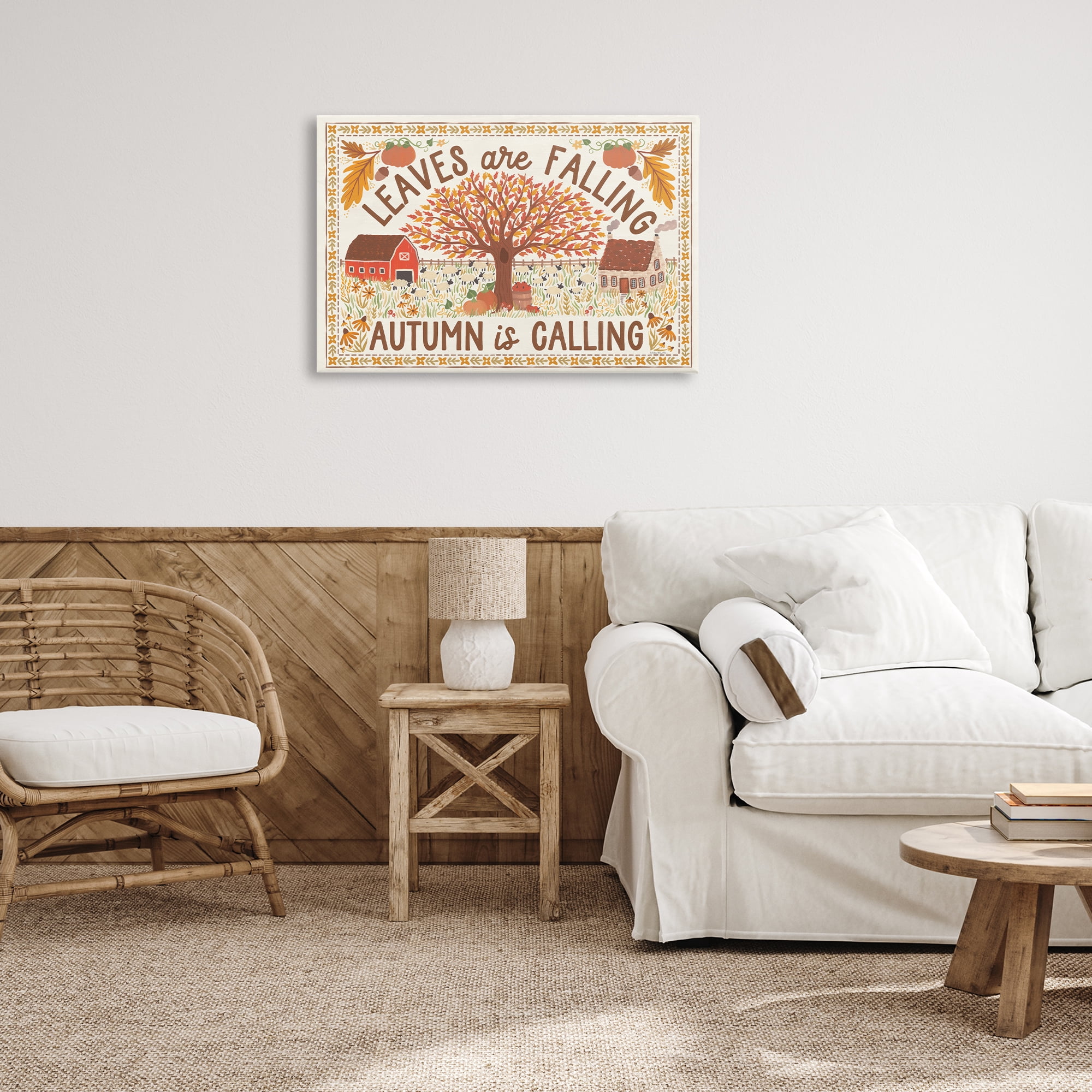 Stupell Industries Leaves Are Falling Scene Landscape Painting Gallery Wrapped Canvas Art Prints Wall Art, 30 x 20