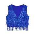 thumbnail image 6 of DPOIS Womens Sequin Fringe Sleeveless Vest Sparkly Waistcoat Jacket Royal Blue 3XL, 6 of 7
