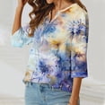 thumbnail image 4 of Taylonsss Women's Casual Round Neck Button Cotton Linen Printed Three Quarter Sleeve Top, 4 of 5