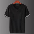 thumbnail image 7 of Men's V Neck Ribbed Knit Sweater, Breathable Striped Cuff Detail, Short Sleeve Knitwear for Business Casual Work and Smart Daily Wear, Sizes S-2XL Black, 7 of 7