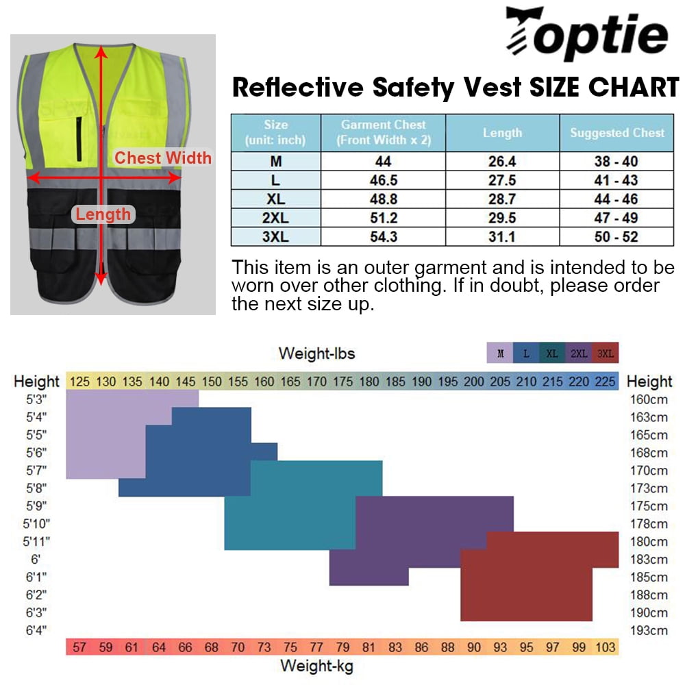 Toptie 10 Pockets High Visibility Safety Vest, Reflective Trim Safety Vest-Yellow/Black-2XL