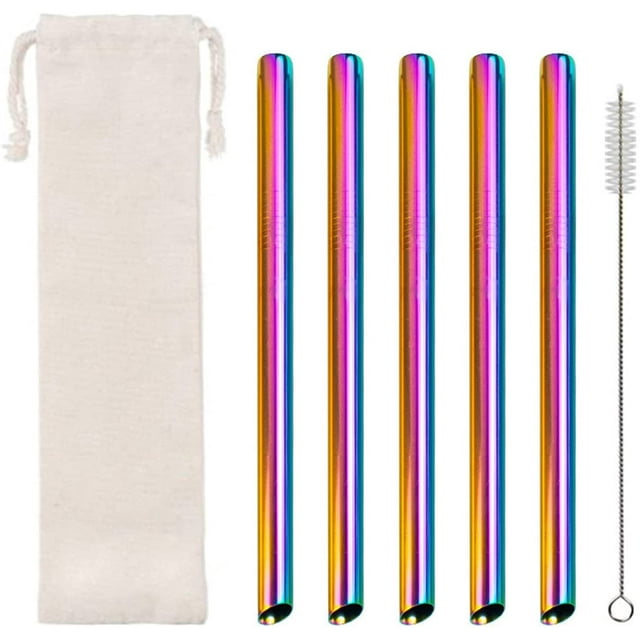 5 Pcs Pailles en Métal Réutilisables avec 1 Brosse, Grandes Pailles Droites Colorées, Paille en Acier Inoxydable Recyclée pour Gobelet Rumbler Boisson Froide, Pailles pour Maison Bar Boutique de Boissons (Rose)
