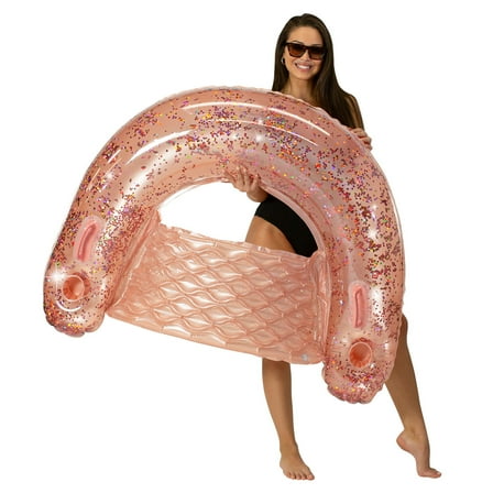 PoolCandy Glitterfied® Rose Gold Glitter Sun Chair Pool Float, 250 lbs Max Weight