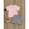 thumbnail image 5 of FEORJGP Kids Baby Girl Daily Summer Outfits Toddler 0-4Y Short Sleeve T-shirt Crew Neck Shirt Letter Print Tops + Rolled Shorts Set Infant Loose Casual 2PcsClothes, 5 of 9