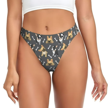 Sigee Bulldog Print for Women s G-String Panty  Low Rise  Soft Lace Perfect for Everyday Wear or Special Occasions-Medium