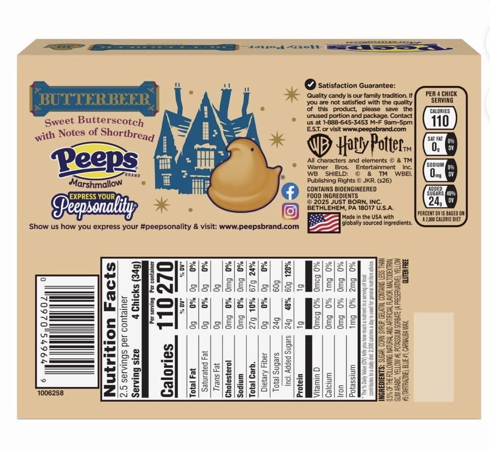 PEEPS HARRY POTTER BUTTERBEER FLAVORED MARSHMALLOW CHICKS, EASTER CANDY, WALMART EXCLUSIVE, 10 CT (3.0 OZ) 3 PACK PLUS A MYSTERY STICKER