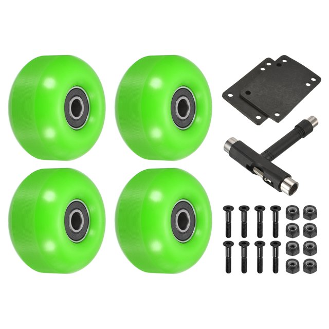 Unique Bargains Roues et Roulements de Planche à Roulettes 52mm Ensemble Roues de Rue pour Skateboards Roue de Croisière 95A, Vert Noir 4 Pack