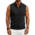 thumbnail image 5 of Men's Solid Color Sleeveless Stand Collar Zipper Cardigan Multi-Pocket Jacket Polyester Lightweight Casual Work Fishing Vest | JASKFLY,Black L, 5 of 8