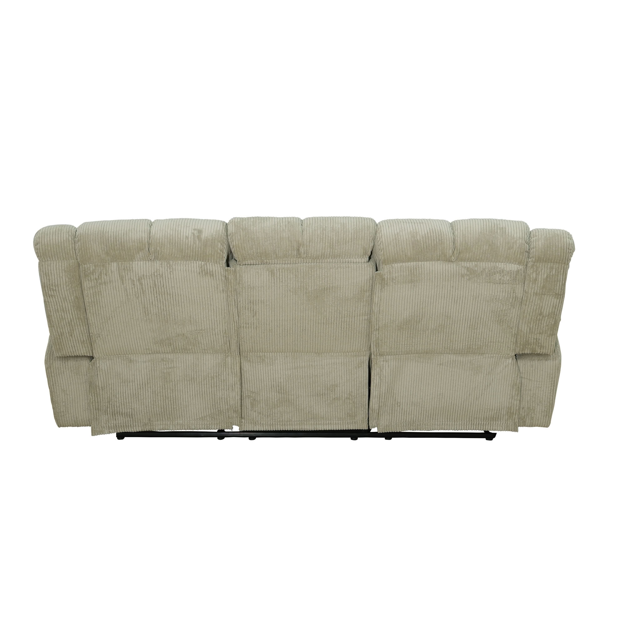 MAYEERTY 3-Seater Recliner Sofa, Off-White Stripe Fabric Manual Reclining Sofa with Flip-Up Cup Holder Board for Living Room