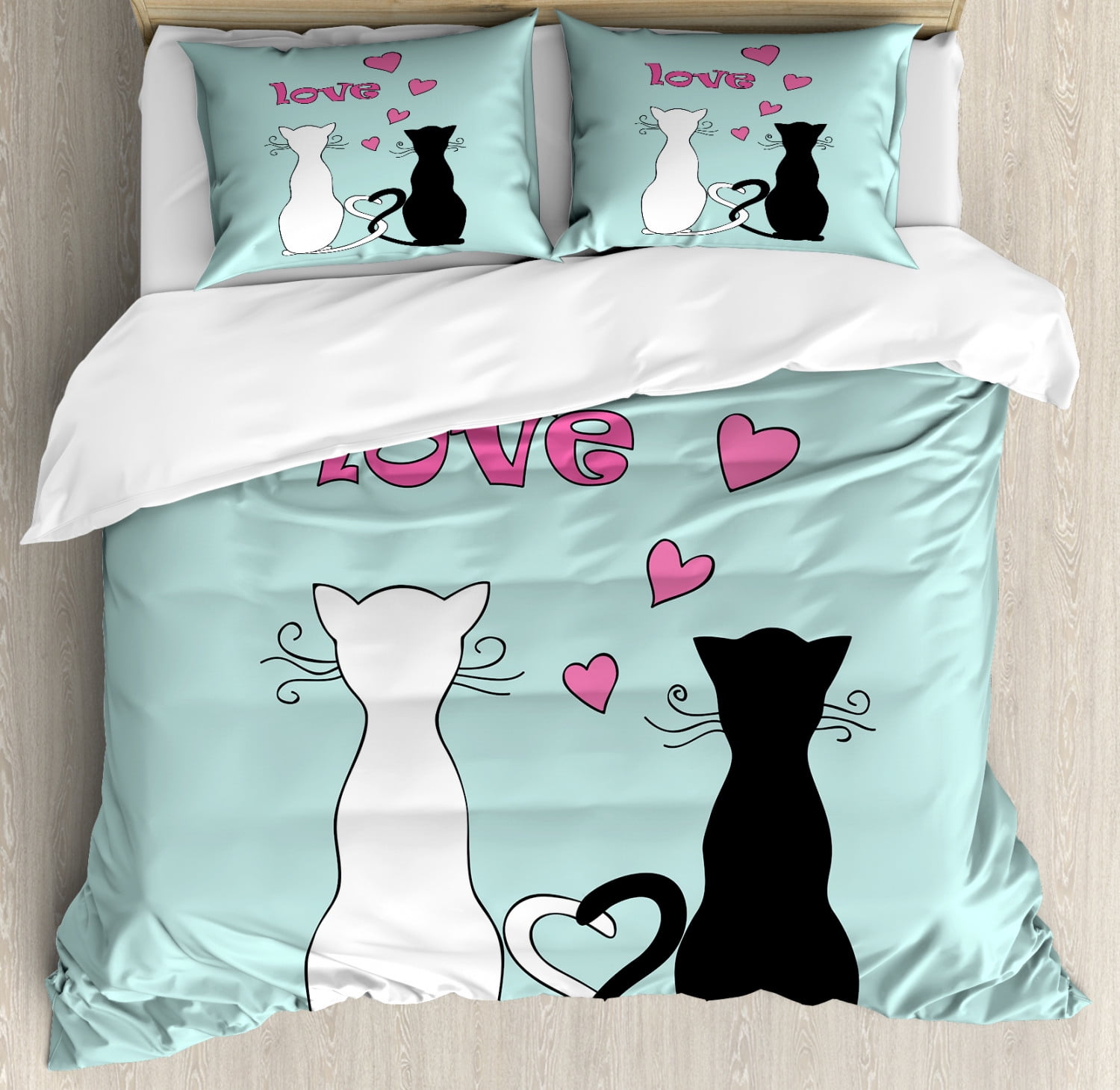 Cat King Size Duvet Cover Set Black And White Kitty Cat Couple