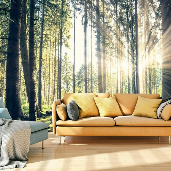Tiptophomedecor Peel and Stick Forest Wallpaper Wall Mural - Forest Walk - Removable Wall Decals