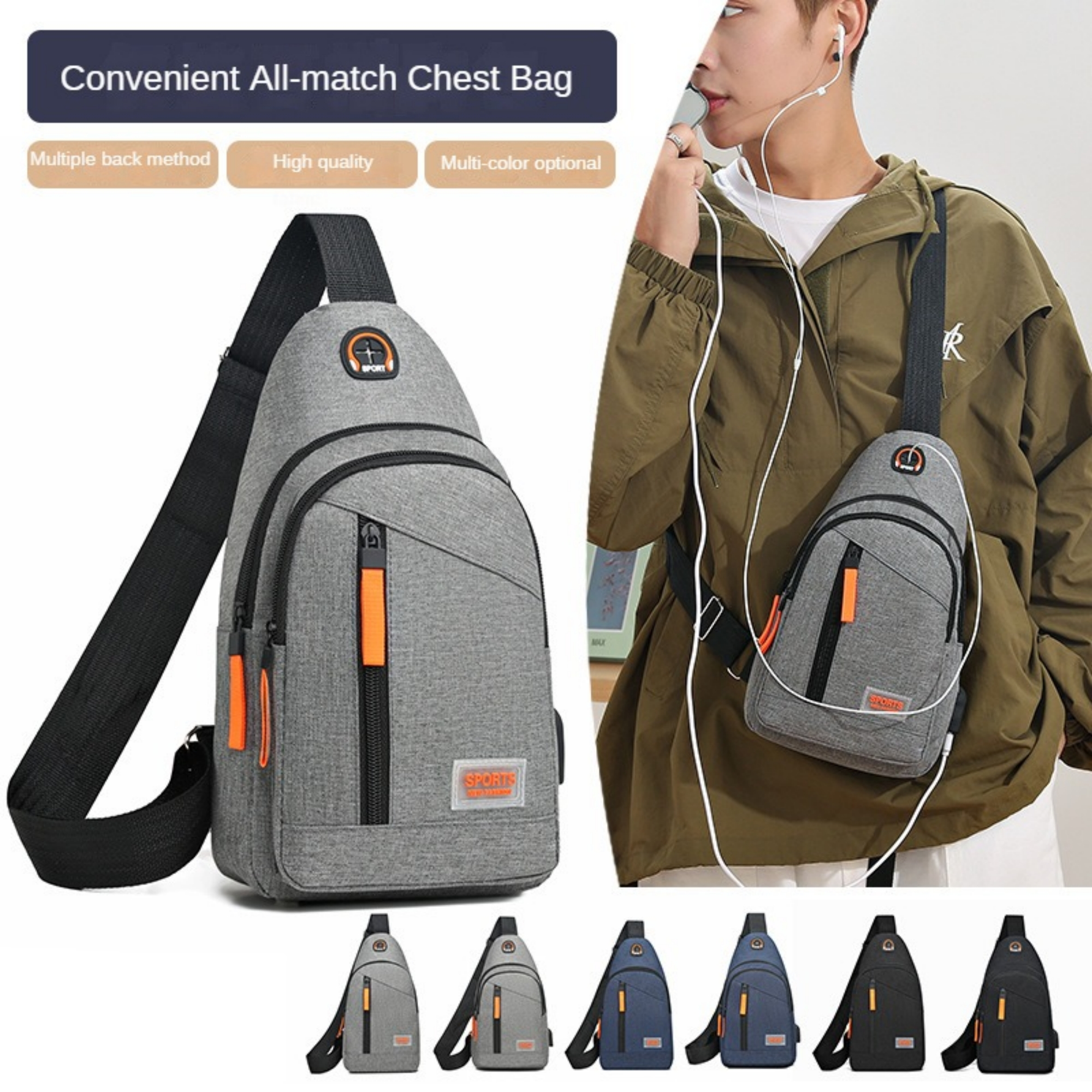 Vobzolite Sling Bag for Men - Crossbody Travel Hiking Daypack with Triple Anti-theft Protection Gray