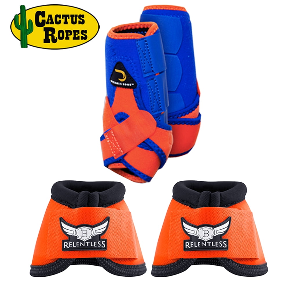 MEDIUM DYNAMIC EDGE 2 TONE 2520D HORSE FRONT LEG SPORTS BELL BOOTS PAIR ORANGE by CACTUS ROPES