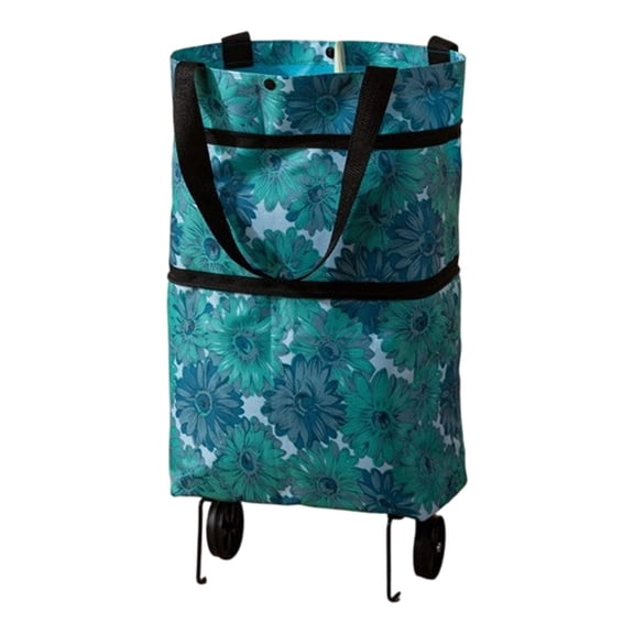 Ngxiha 23L Foldable Grocery Cart with Wheels, Large Capacity Insulated Shopping Trolley Bag, Reusable Utility Cart for Supermarket, Travel, and Outdoor Use