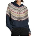 thumbnail image 5 of Womens Oversized Sweater Hoodie Western Ethnic Print Knit Pullover Loose Winter Tops Pocket Casual Boho Sweaters (L, Navy), 5 of 6