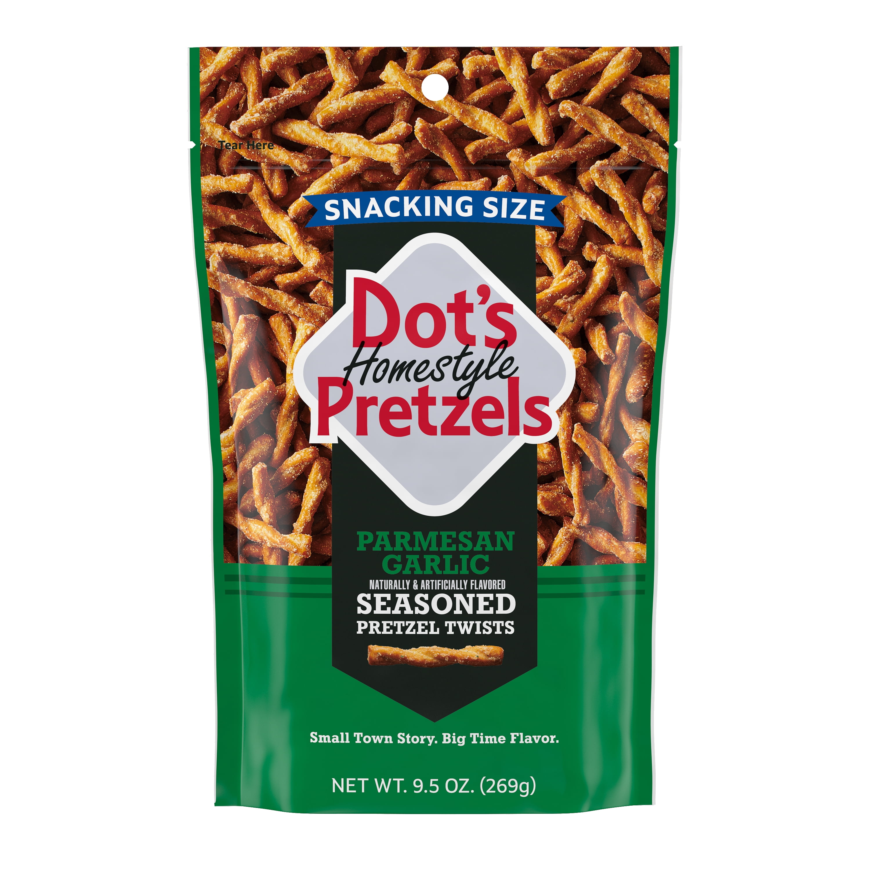 (8 pack) DOT'S Homestyle Pretzels Parmesan Garlic Flavored Snacking Size, Seasoned Pretzel Twists Bag, 9.5 oz
