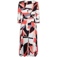 thumbnail image 2 of Bon Rosy, Women's, 3/4 Sleeve Faux Wrap Midi Dress Knee Length, Coral, S, 2 of 2
