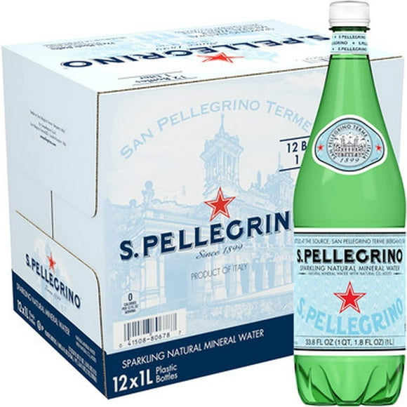 San Pellegrino Sparkling Natural Mineral Water, Plastic Bottles - 1 Litre (Pack of 12)