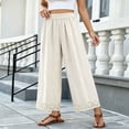 thumbnail image 2 of hlysgo Wide Leg Pants Fashion Lace Hem Elastic Waist Uniform Pants Summer Streetwear Palazzo Slacks with Pockets Beige,L, 2 of 5