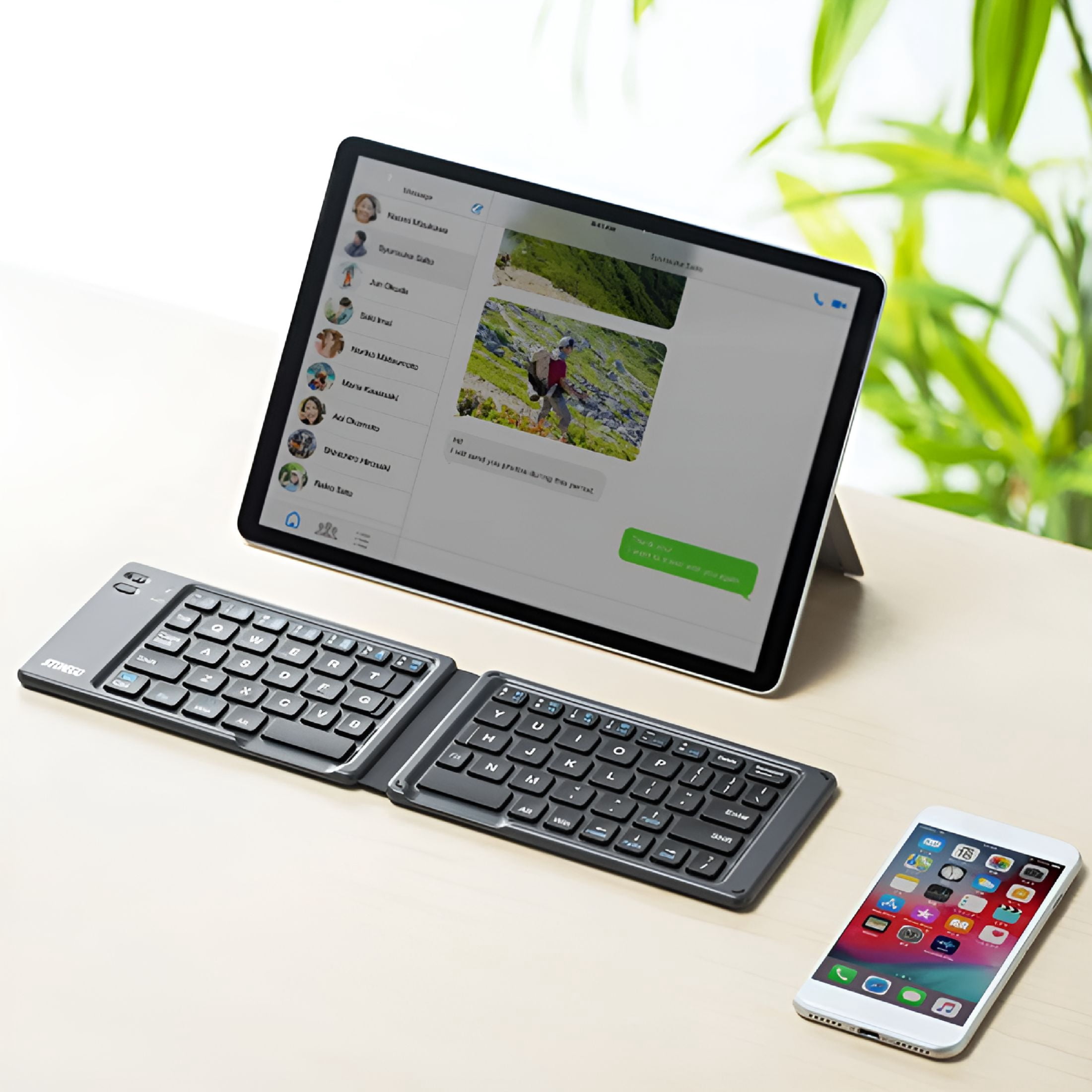 GJX Foldable Bluetooth Keyboard - Portable Wireless Rechargeable Ultra-thin Quiet Keyboard with Compact Folding Design and Built-in Battery,Universal for Tablets,Smartphones,Laptops