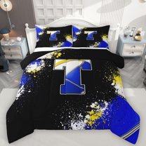 Feelyou Initial T Letter Bedding Comforter Set, Blue Watercolor Artwork Twin Comforter Sets, Cartoon Basketball Print Reversible Bedding Set, Ultra Soft Bedroom Decor, 2pcs