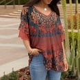 thumbnail image 2 of Usmixi Womens Summer Tops Short Sleeve V-Neck Dragonfly Print Shirts Ruffle Layer Sleeve Vintage Plus Size Pullover Blouse Red XXXL, 2 of 5