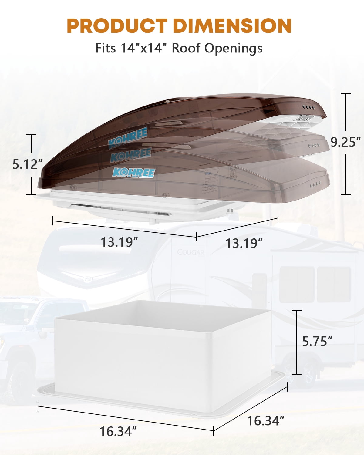Kohree 14x14 RV Vent Fan, 10-Speed Reversible Powerful Roof Exhaust Fan with Remote, Thermostat, Quiet Operation & Built-in Rain Shield for Camper Trailer