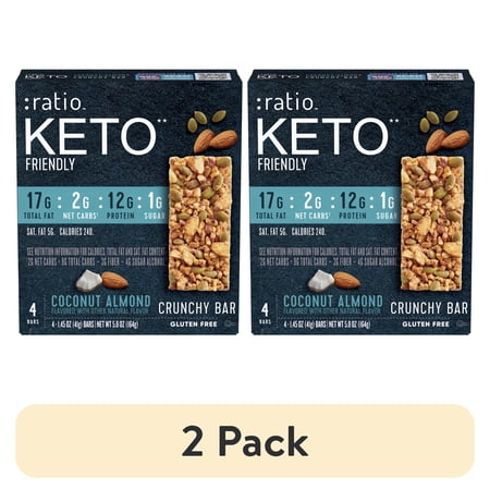 (2 pack) Ratio Crunchy Bar, Coconut Almond, 12g Protein, Keto Friendly, 5.8 OZ (4 Bars)
