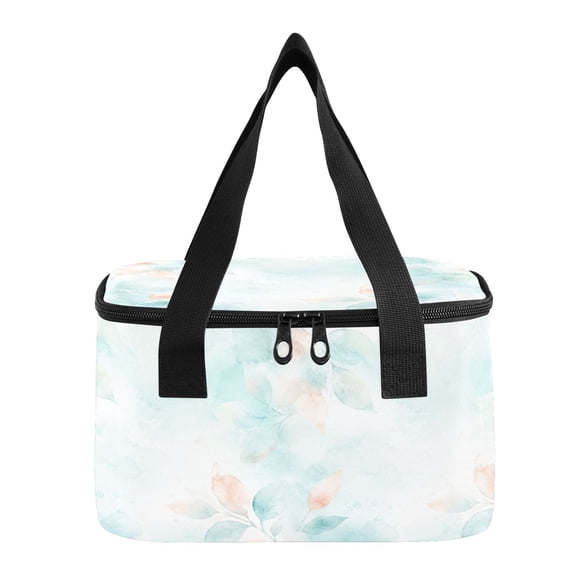 6L Insulated Lunch Bag Square Handheld Cooler Tote Light Watercolor Leaf Pattern Reusable Thermal Bag with Polyester & Aluminum Lining for Work Picnic Travel