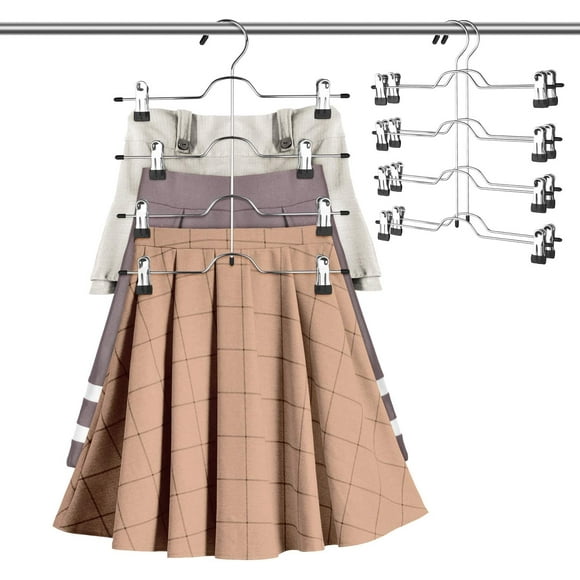 Skirt Hangers 4 Tier Shorts Hangers with Clips,6 Pack Space Saving Pants Hangers,Multi Slack Skirt Hanger Metal Trouser Clip Hangers for Slack,Trouser,Jeans,Towels