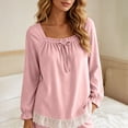 thumbnail image 7 of PNTUTB Pajama Set for Women Lace Square Neck Long Sleeve Top and Elastic Waist Pant Casual Loose Comfort Soft Lounge Sleepwear Set, 7 of 7