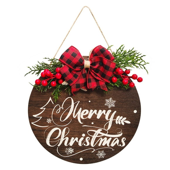Christmas Decorations Merry Christmas Sign Outdoor Wreath Door Sign Wooden Sign Buffalo Plaid Christmas Decor Hanging Sign Wood Christmas Welcome Sign For Front Door Wall Winter Ho