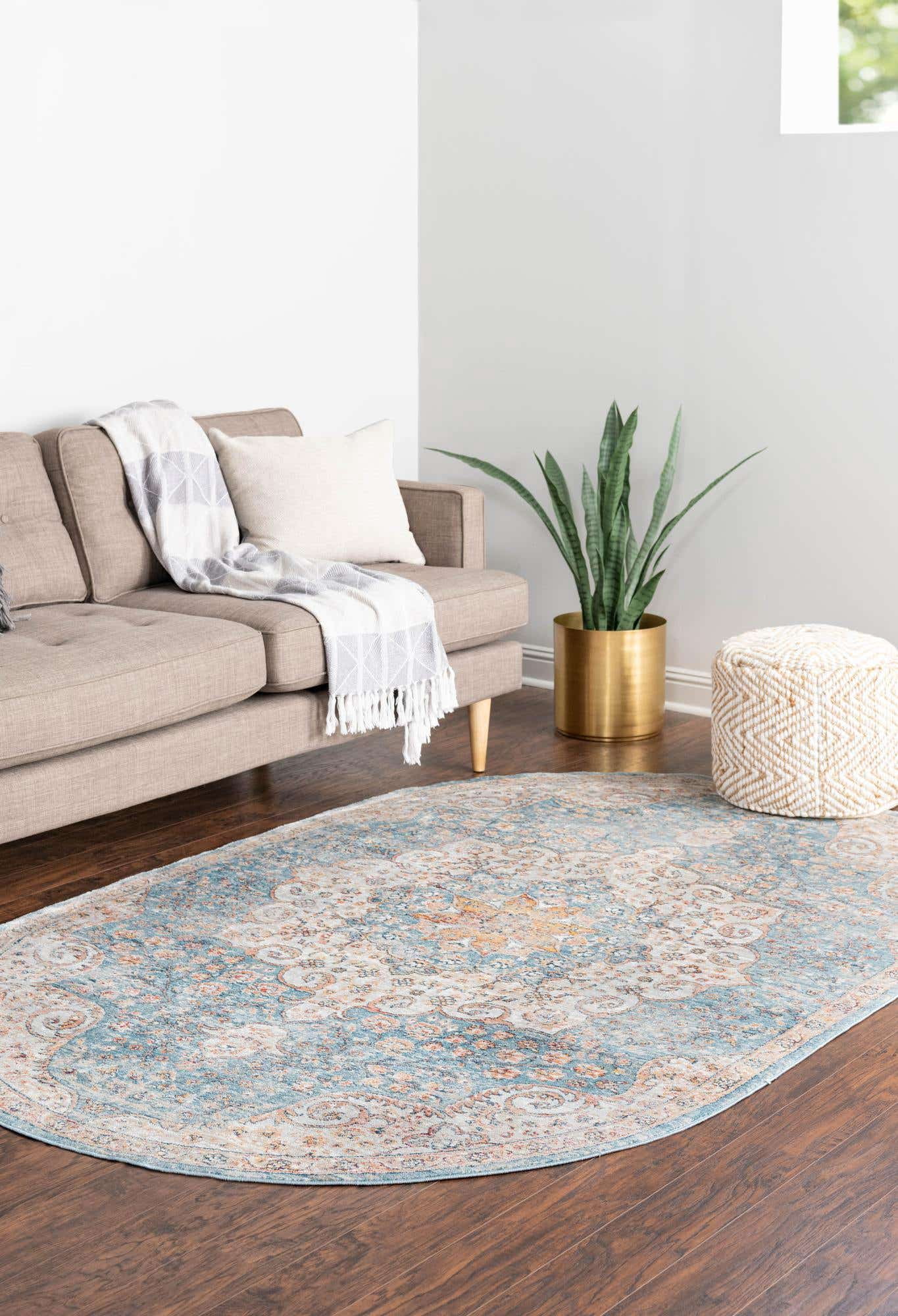 Rugs.com Newport Collection Rug – 5' 3 x 8' Oval Blue Medium Rug Perfect For Living Rooms, Large Dining Rooms, Open Floorplans