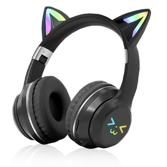 Cat Ear Bluetooth Headphones for Kids & Adults, 48H Playtime Wireless Foldable Headset with Colorful LED Lights, 85dB Safe Volume Wired Option for iPhone/iPad/PC