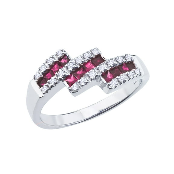 14k White Gold Ruby and Diamond Triple Bypass Ring